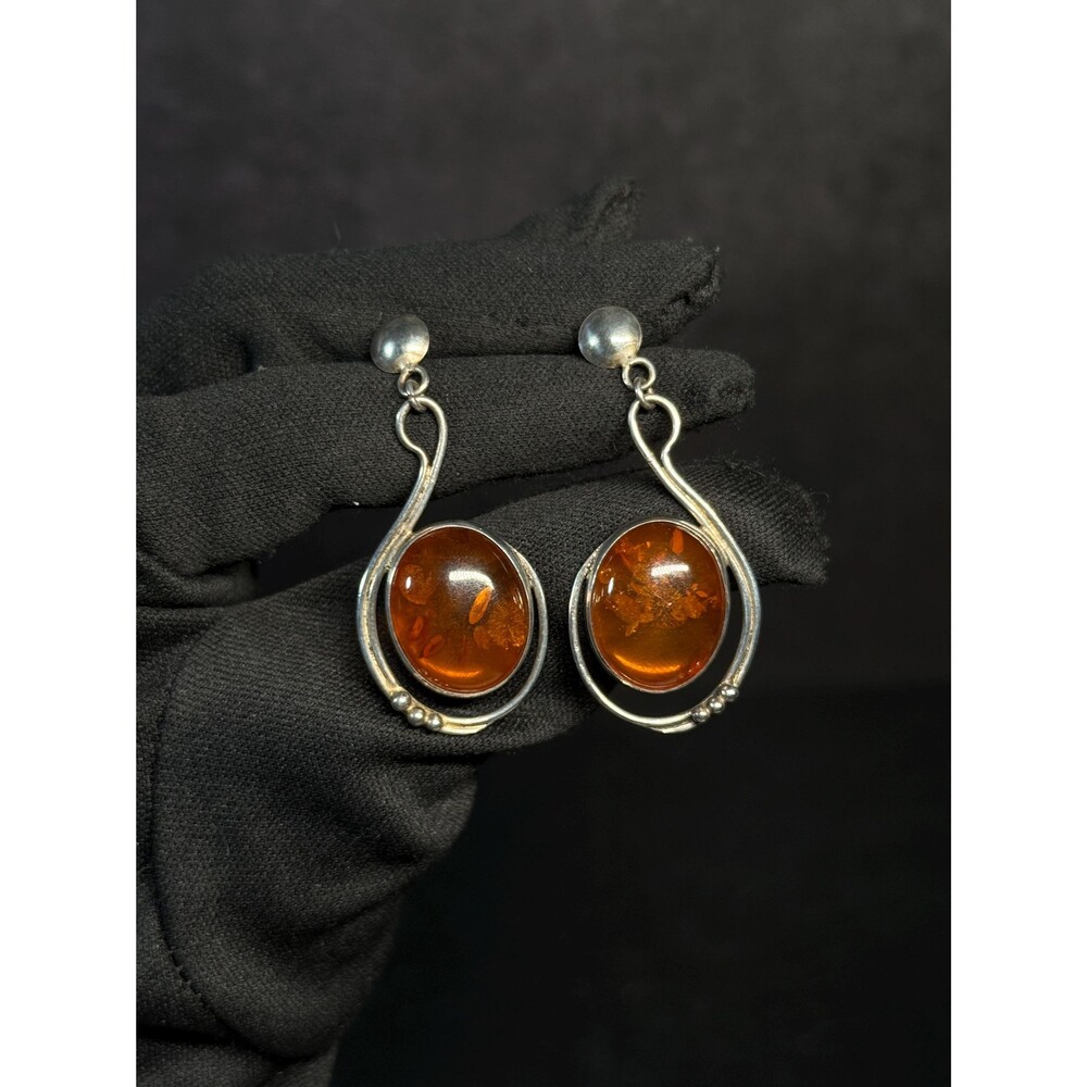 Polish Baltic Amber Sterling Silver Dangle Earrings